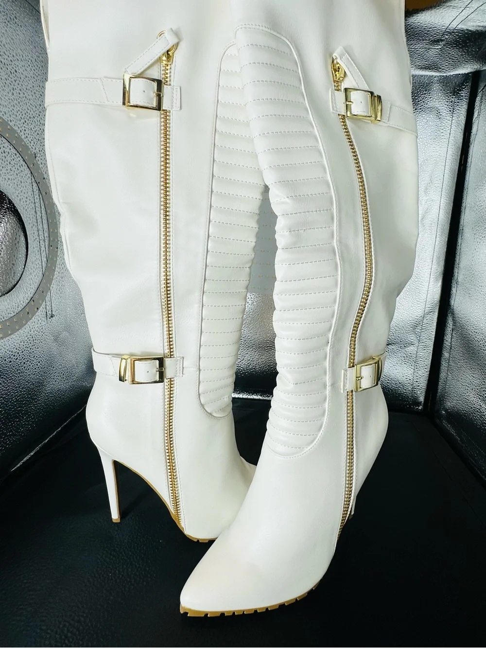 White Faux Leather Over-the-Knee Stiletto Boots